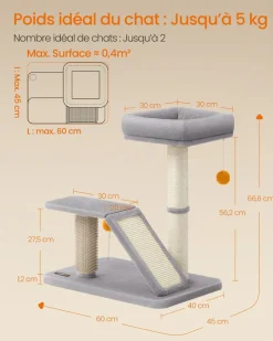 Best SONGMICS Griffoir pour chat avec lit rampe de grattage pivotante gris clair