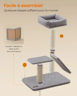 Best SONGMICS Griffoir pour chat avec lit rampe de grattage pivotante gris clair