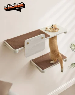 Best Sale SONGMICS Large étagère murale pour chat avec tapis en tissu Marron Avoine + Marron Café