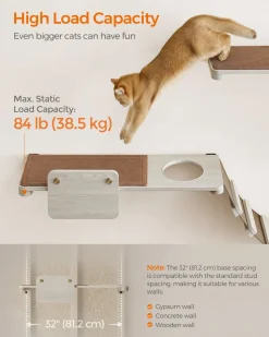 Best Sale SONGMICS Large étagère murale pour chat avec tapis en tissu Marron Avoine + Marron Café