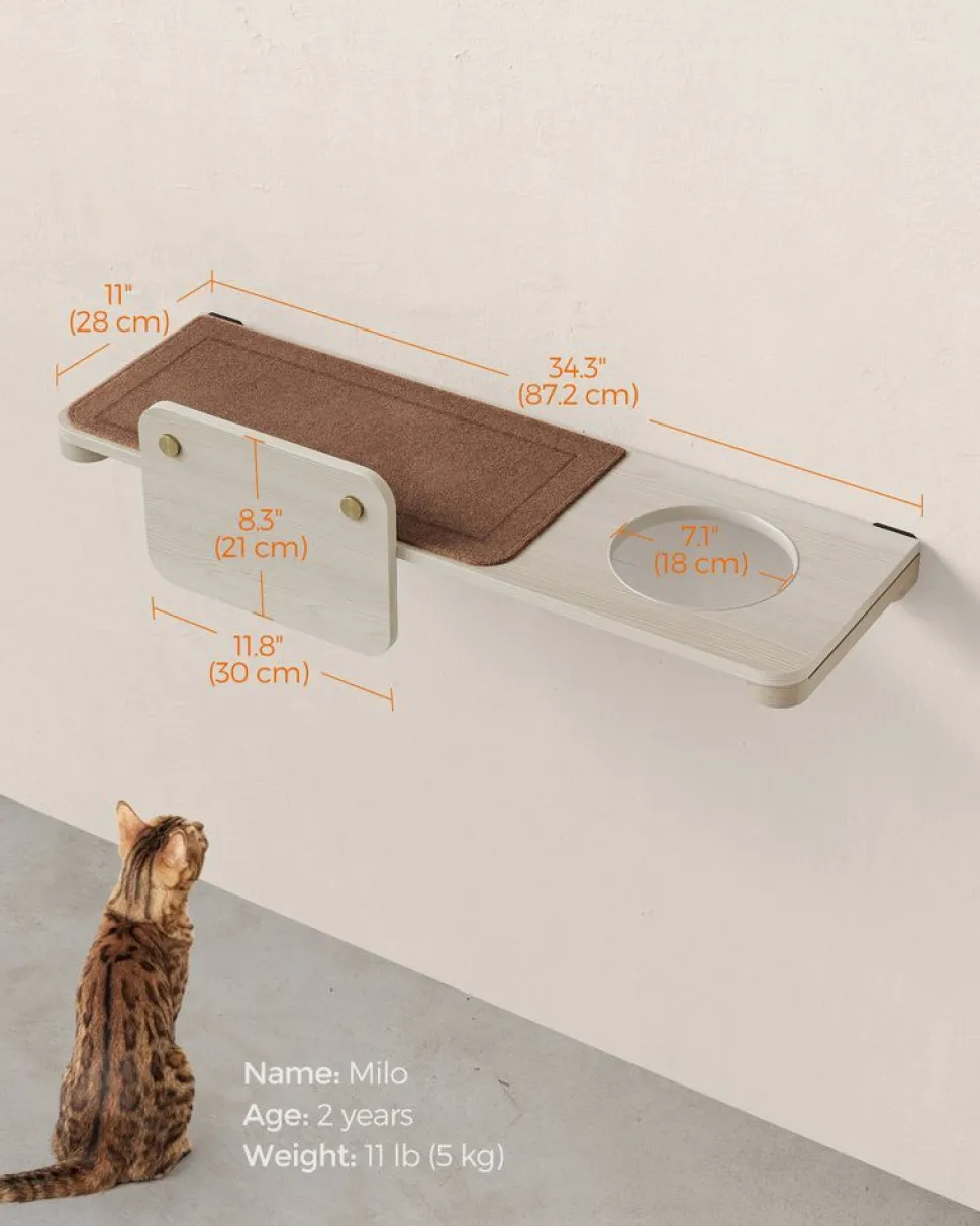 Best Sale SONGMICS Large étagère murale pour chat avec tapis en tissu Marron Avoine + Marron Café