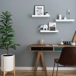 Best Sale SONGMICS LED Moderne Meuble TV avec Étagères Ouvertes en Verre Blanc