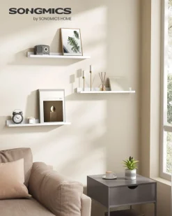 Best Sale SONGMICS LED Moderne Meuble TV avec Étagères Ouvertes en Verre Blanc