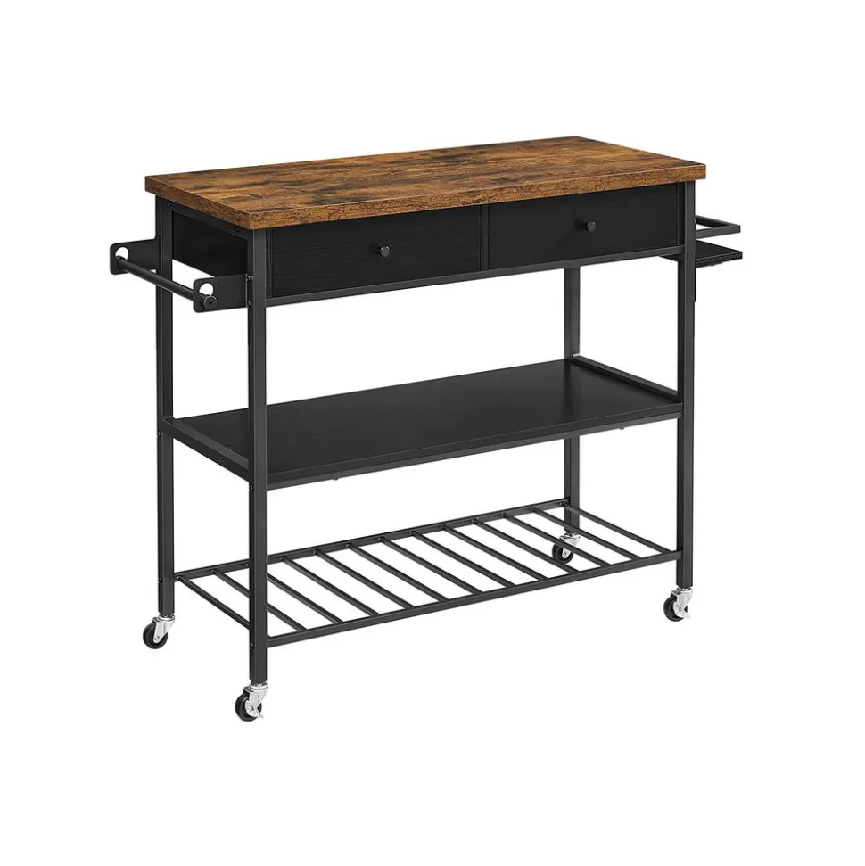 Fashion SONGMICS Îlot cuisine industriel Brun Vintage Noir