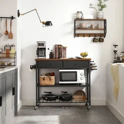 Fashion SONGMICS Îlot cuisine industriel Brun Vintage Noir