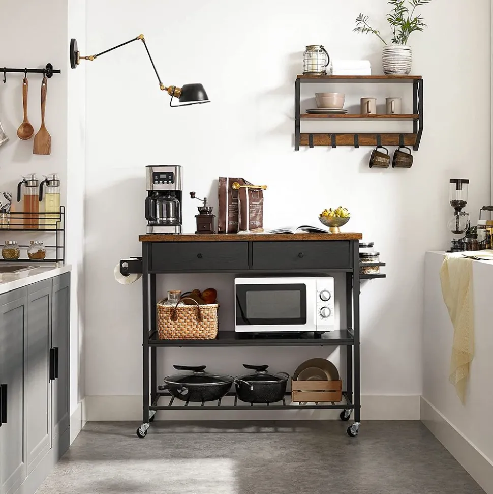 Fashion SONGMICS Îlot cuisine industriel Brun Vintage Noir