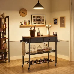 Fashion SONGMICS Îlot cuisine industriel Brun Vintage Noir