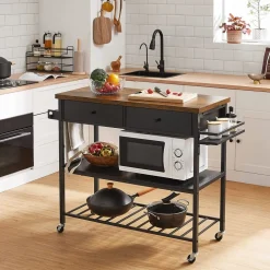 Fashion SONGMICS Îlot cuisine industriel Brun Vintage Noir