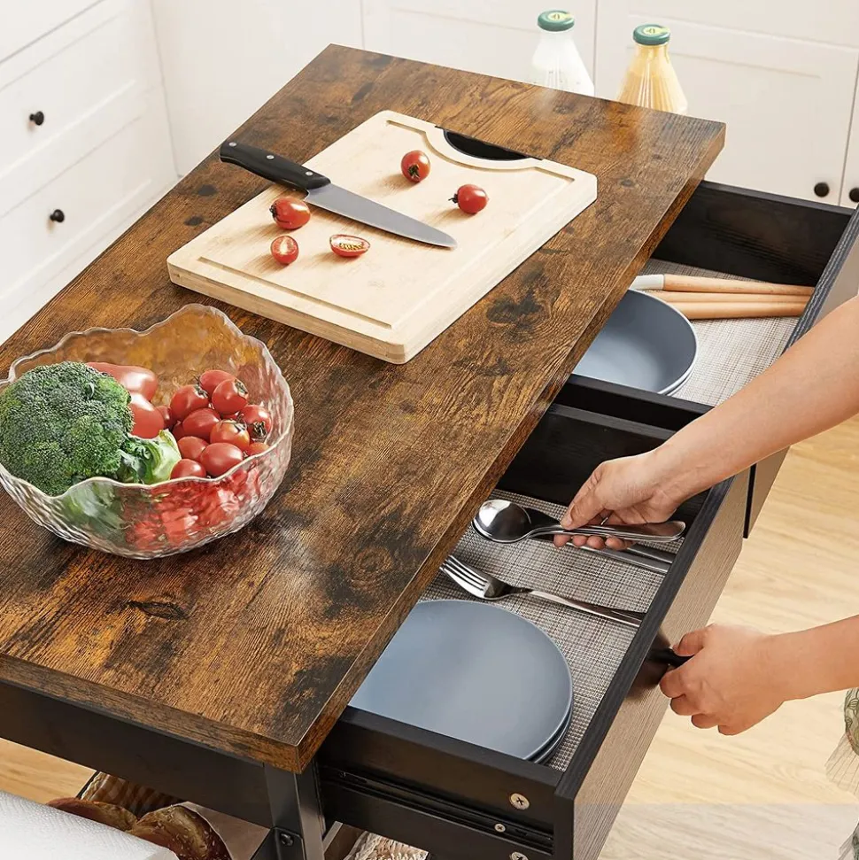 Fashion SONGMICS Îlot cuisine industriel Brun Vintage Noir