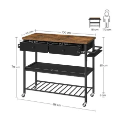 Fashion SONGMICS Îlot cuisine industriel Brun Vintage Noir