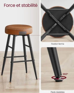 Sale SONGMICS Lot de 2 chaise salle à manger marron caramel et noir d'encre