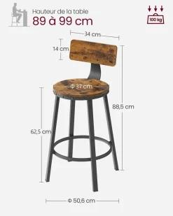 Online SONGMICS Lot de 2 chaises de bar industriel