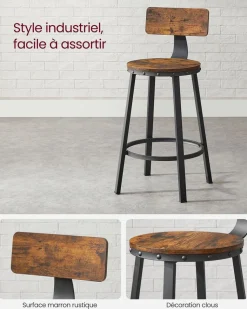Online SONGMICS Lot de 2 chaises de bar industriel