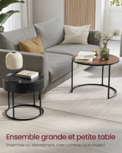 Fashion SONGMICS Lot de 3 tables d’appoint noir boisé