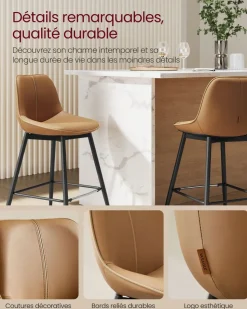 Best Sale SONGMICS Lot de 2 tabourets de bar pivotant à 360° blanc crème