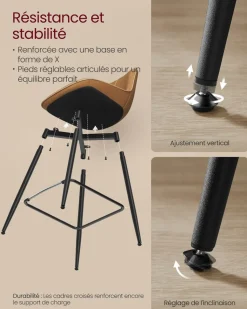 Best Sale SONGMICS Lot de 2 tabourets de bar pivotant à 360° blanc crème