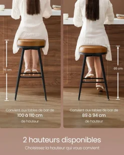 Online SONGMICS Lot de 2 tabourets de bar chromé revêtement en tissu gris