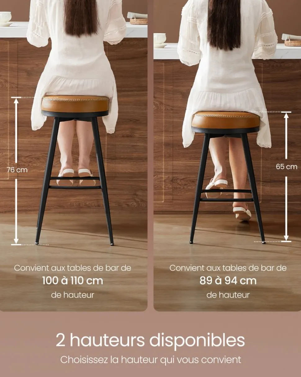 Online SONGMICS Lot de 2 tabourets de bar chromé revêtement en tissu gris