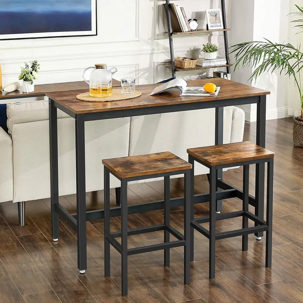 Outlet SONGMICS Lot Table et chaises de bar Brun Vintage Noir