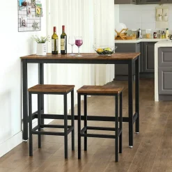 Outlet SONGMICS Lot Table et chaises de bar Brun Vintage Noir