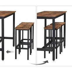 Outlet SONGMICS Lot Table et chaises de bar Brun Vintage Noir