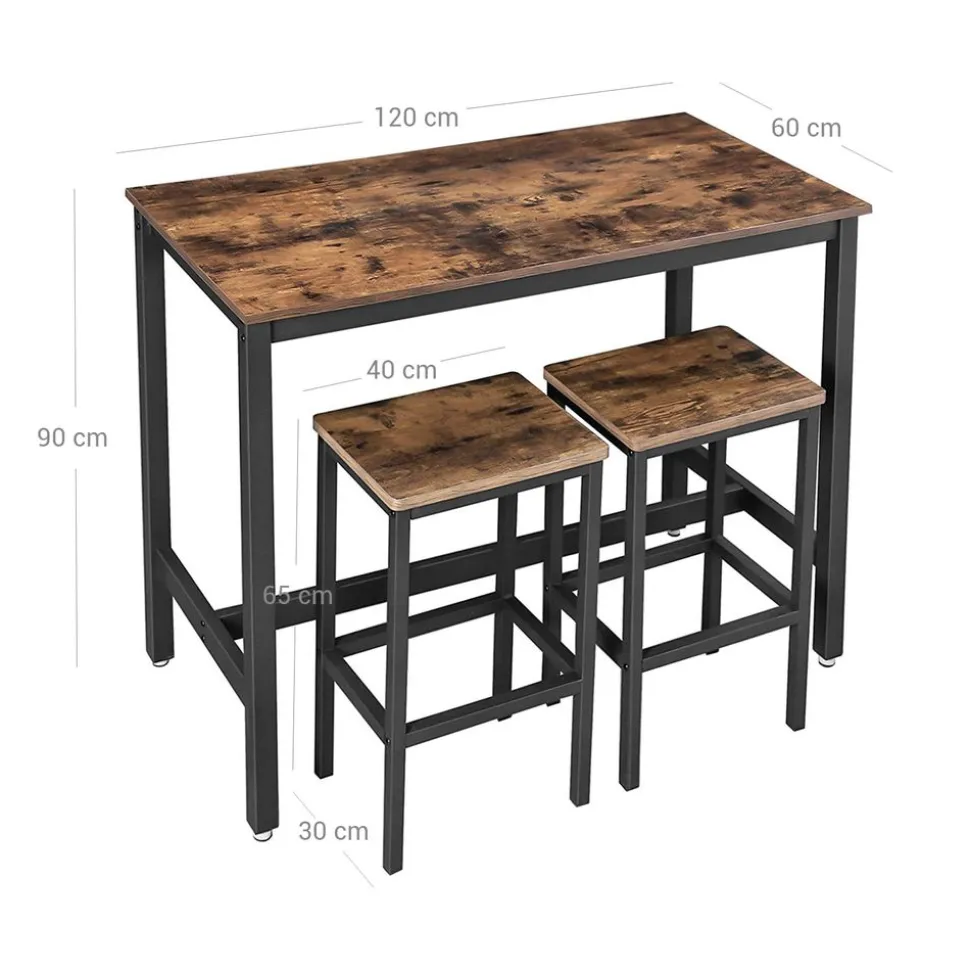 Outlet SONGMICS Lot Table et chaises de bar Brun Vintage Noir