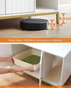 Outlet SONGMICS Maison de toilettes pour chat blanc Blanc + Doré