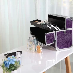 Hot SONGMICS Mallette make-up croco violet