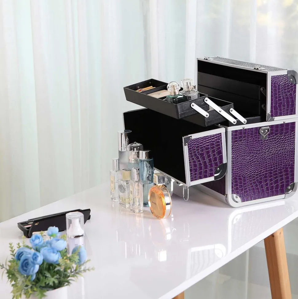 Hot SONGMICS Mallette make-up croco violet