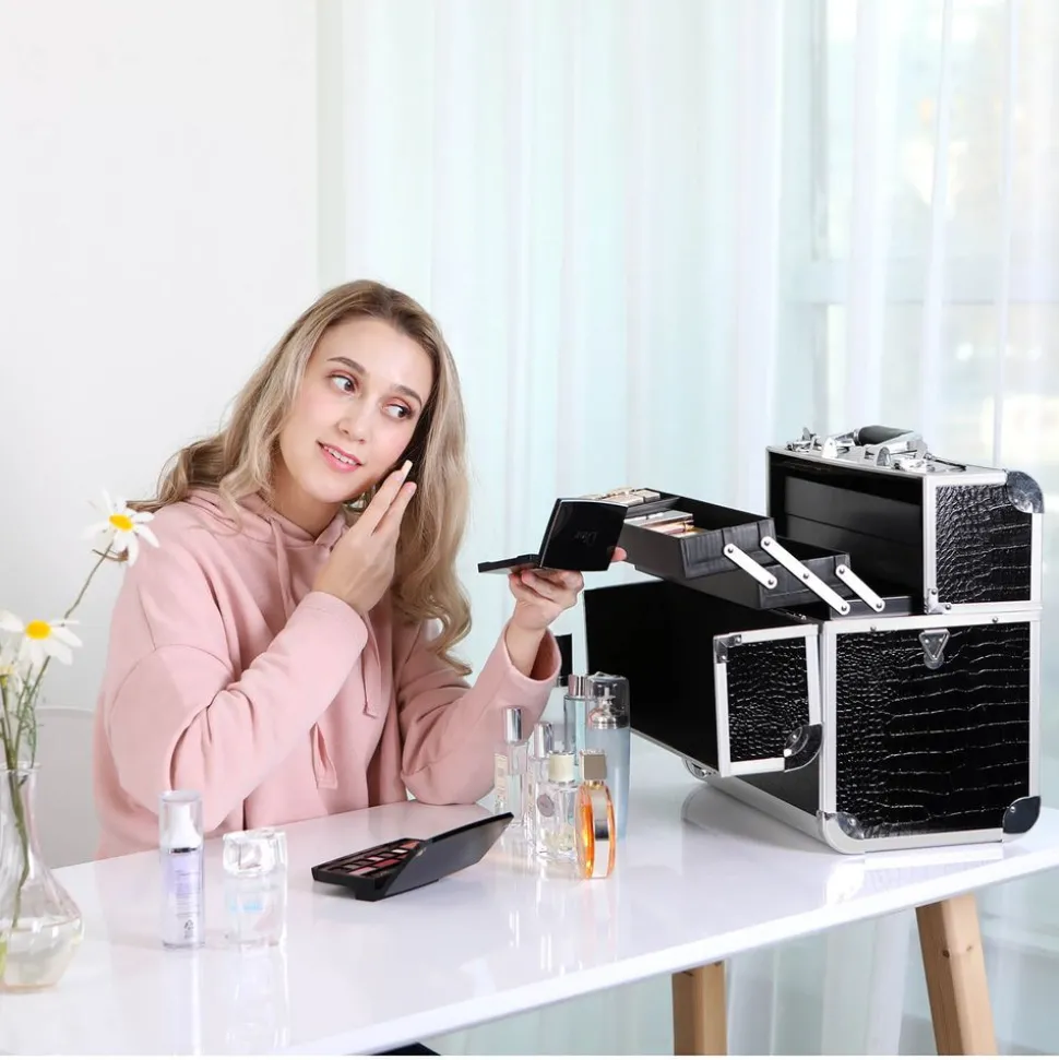 Hot SONGMICS Mallette make-up croco violet