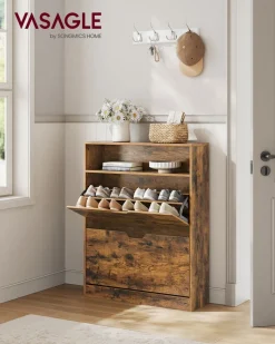 Fashion SONGMICS Meuble à chaussures 11 à 16 paires marron rustique