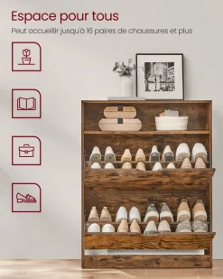 Fashion SONGMICS Meuble à chaussures 11 à 16 paires marron rustique