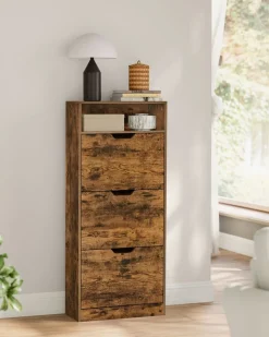 Best Sale SONGMICS Meuble à chaussures 3 portes battantes marron rustique