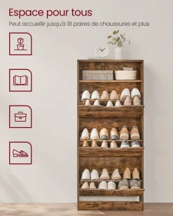 Best Sale SONGMICS Meuble à chaussures 3 portes battantes marron rustique