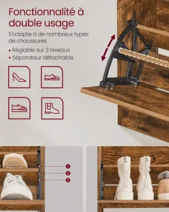 Best Sale SONGMICS Meuble à chaussures 3 portes battantes marron rustique