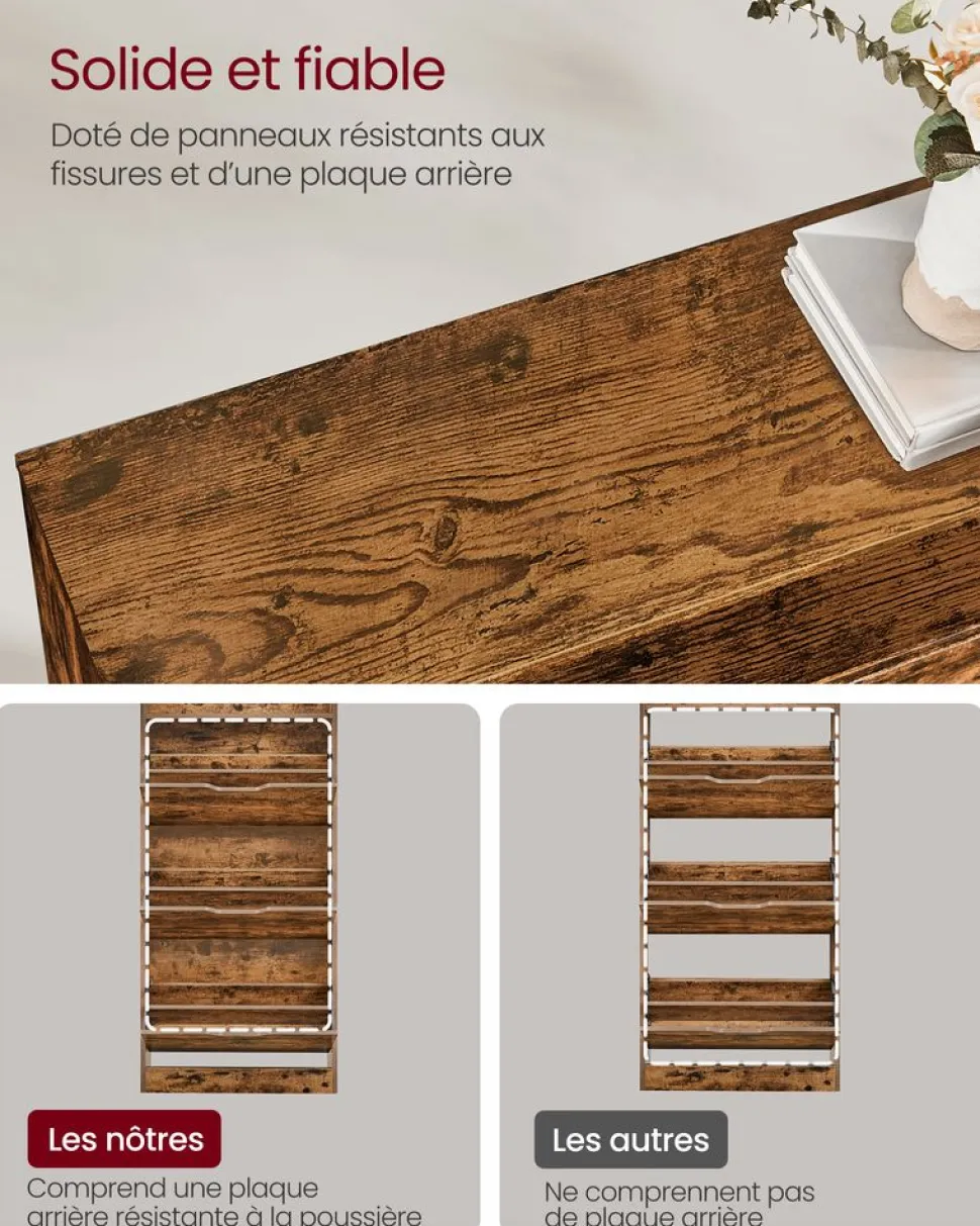 Best Sale SONGMICS Meuble à chaussures 3 portes battantes marron rustique