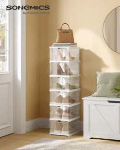 Clearance SONGMICS Meuble à chaussures pour entrée avec porte pliante 80 x 30 x 46 cm blanc