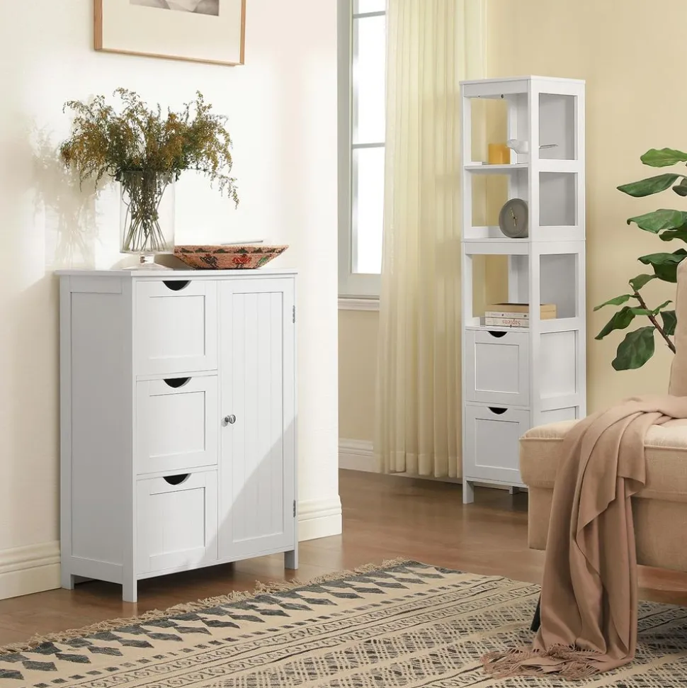 New SONGMICS Meuble avec 3 tiroirs Blanc