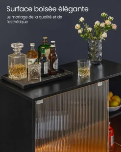 Online SONGMICS Meuble bar à vin avec éclairage et porte-verre Noir Boisé