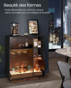 Online SONGMICS Meuble bar à vin avec éclairage et porte-verre Noir Boisé