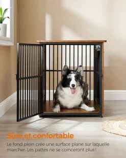 Store SONGMICS Meuble cage pour chien à double porte marron rustique