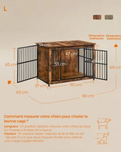 Store SONGMICS Meuble cage pour chien à double porte marron rustique