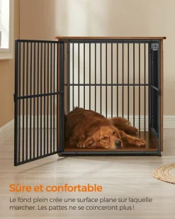 Cheap SONGMICS Meuble cage pour chien à double porte plein marron rustique