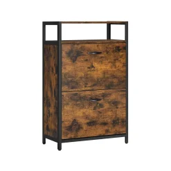 Discount SONGMICS Meuble chaussures 3 cases Brun Vintage Noir