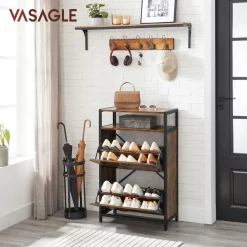 Discount SONGMICS Meuble chaussures 3 cases Brun Vintage Noir