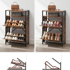 Discount SONGMICS Meuble chaussures 3 cases Brun Vintage Noir