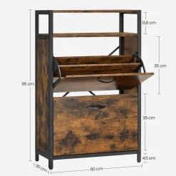 Discount SONGMICS Meuble chaussures 3 cases Brun Vintage Noir