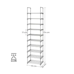 Outlet SONGMICS Meuble chaussures 10 niveaux Gris