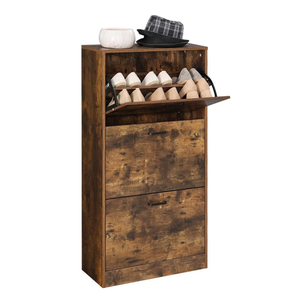 Flash Sale SONGMICS Meuble chaussures 3 niveaux Brun Vintage Noir