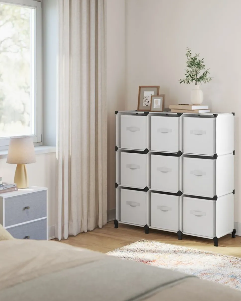 New SONGMICS Meuble de rangement 9 boîtes blanc nuage